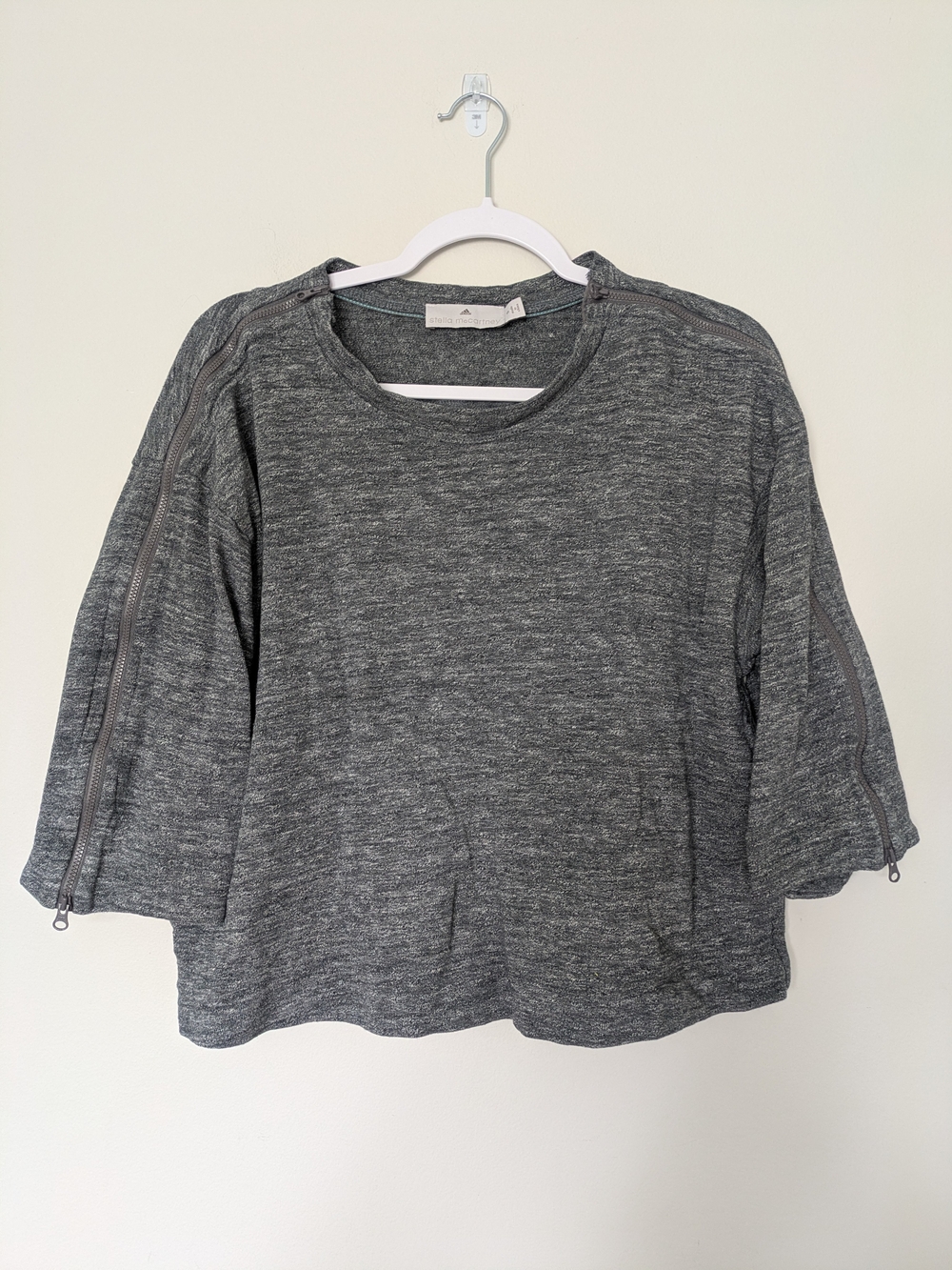 Adidas Stella Mccartney Women's Gray Heather Zip-Trim Pullover Top Sz S